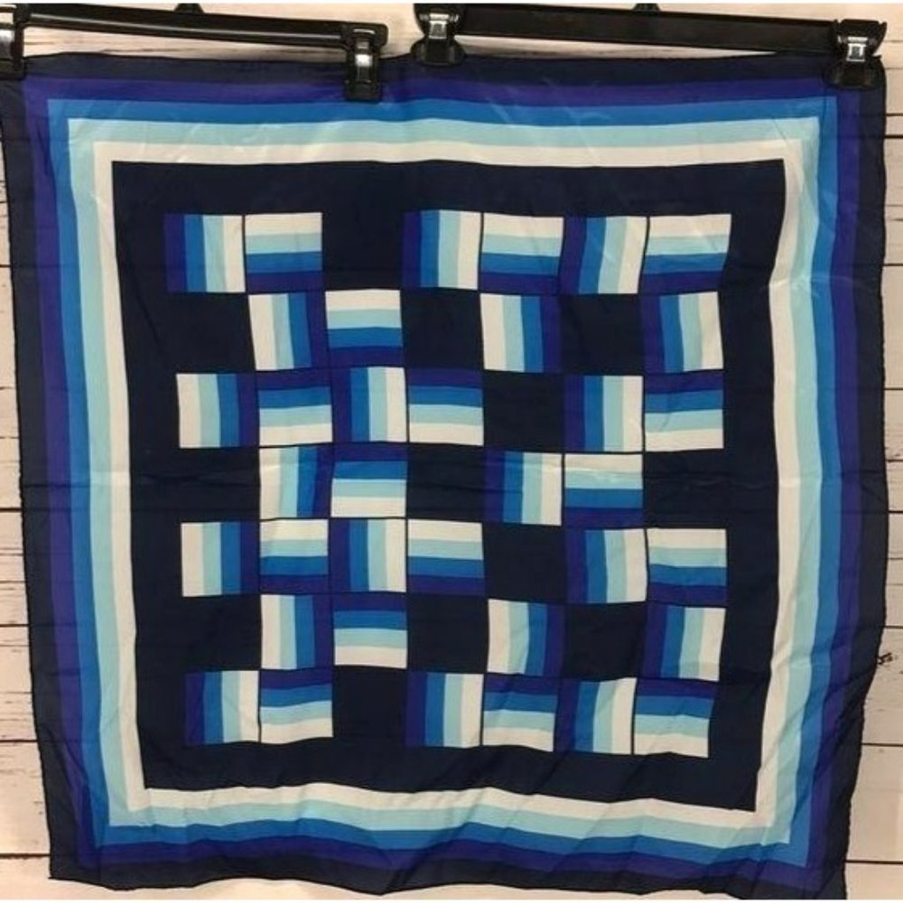 Women's Blue Color Block Blocks Abstract Statement Square Scarf 27x27